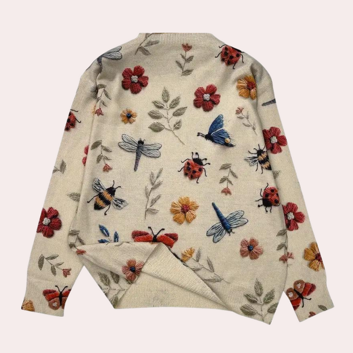 Wesoła damska sweter z nadrukiem kwiatowym - Fleur-Biały-XS-Trend Polska