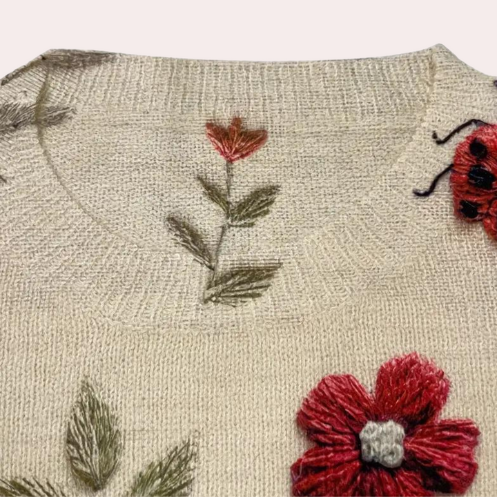 Wesoła damska sweter z nadrukiem kwiatowym - Fleur-Biały-XS-Trend Polska