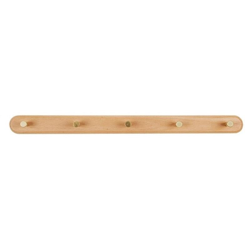Wieszak ścienny z drewna z mosiężnymi hakami - LignaHook-Bukowiec-5 Haki (56 cm)-Trend Polska