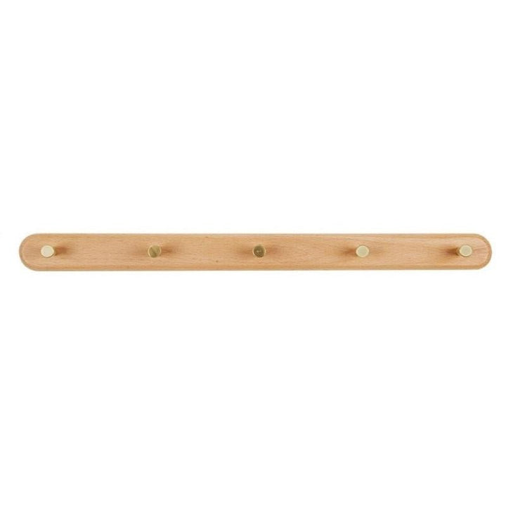 Wieszak ścienny z drewna z mosiężnymi hakami - LignaHook-Bukowiec-5 Haki (56 cm)-Trend Polska