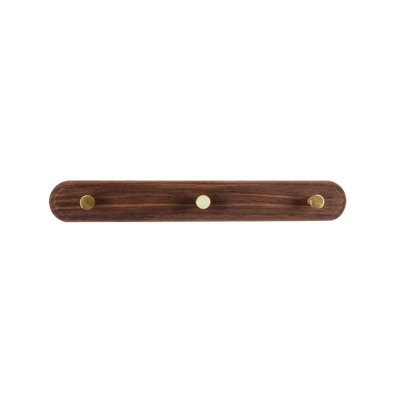 Wieszak ścienny z drewna z mosiężnymi hakami - LignaHook-Czarny Orzech-3 Haki (32 cm)-Trend Polska