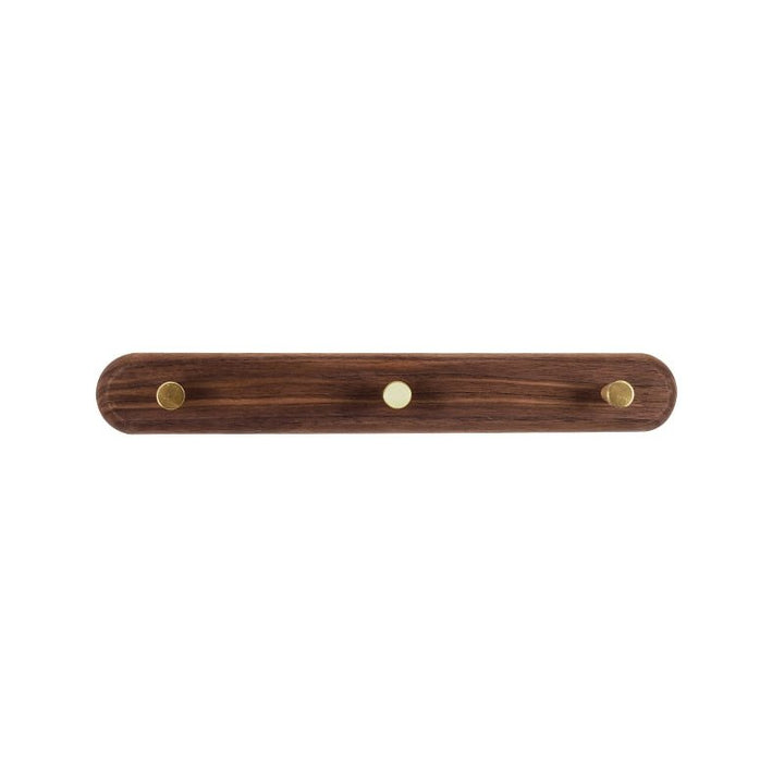 Wieszak ścienny z drewna z mosiężnymi hakami - LignaHook-Czarny Orzech-3 Haki (32 cm)-Trend Polska