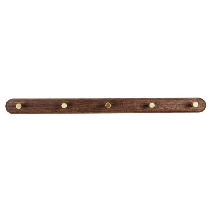 Wieszak ścienny z drewna z mosiężnymi hakami - LignaHook-Czarny Orzech-5 Haki (56 cm)-Trend Polska
