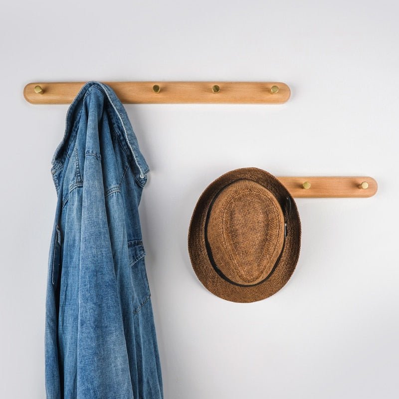 Wieszak ścienny z drewna z mosiężnymi hakami - LignaHook-Bukowiec-2 Haki (20 cm)-Trend Polska