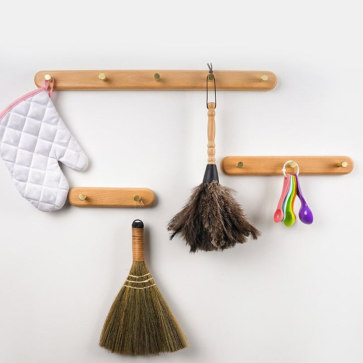 Wieszak ścienny z drewna z mosiężnymi hakami - LignaHook-Bukowiec-2 Haki (20 cm)-Trend Polska