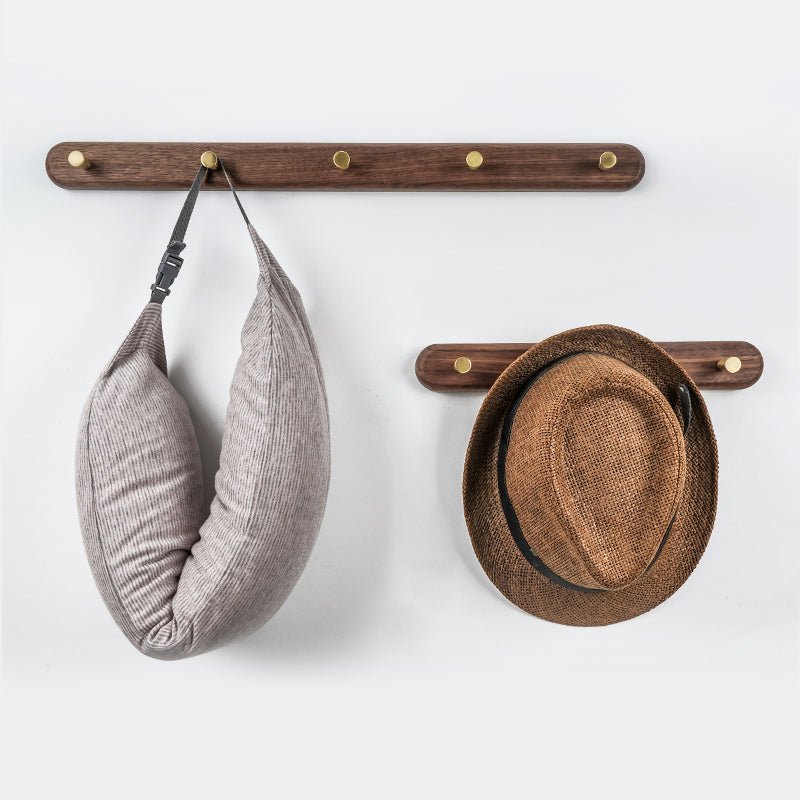 Wieszak ścienny z drewna z mosiężnymi hakami - LignaHook-Bukowiec-2 Haki (20 cm)-Trend Polska