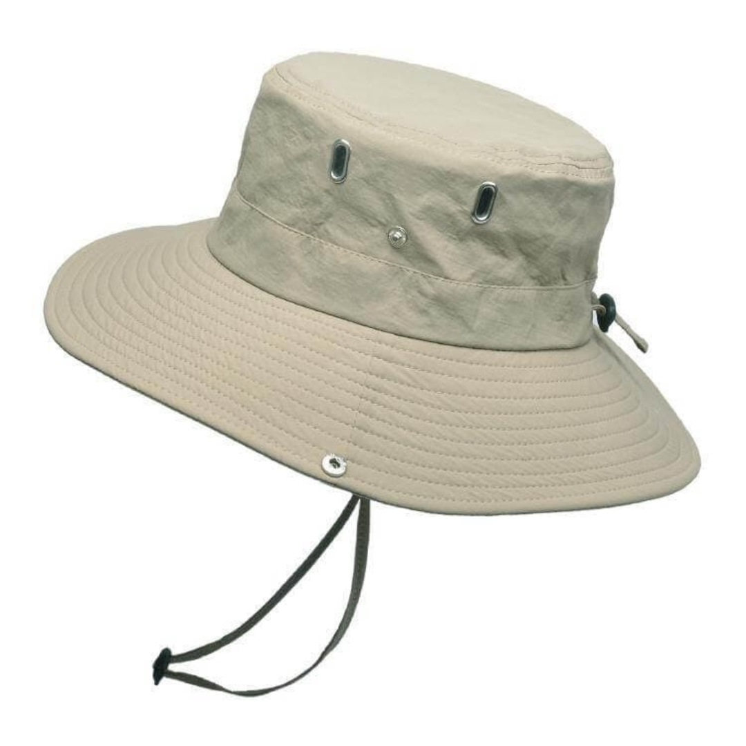 Wodoodporny kapelusz outdoorowy typu bucket z ochroną UV – ShieldFlex Pro-Beżowy-Trend Polska