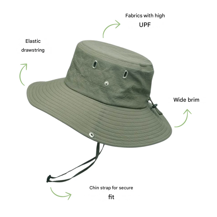 Wodoodporny kapelusz outdoorowy typu bucket z ochroną UV – ShieldFlex Pro-Zielony-Trend Polska
