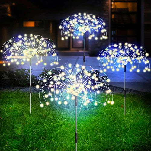 Wodoszczelna lampa ogrodowa solarna z efektem fajerwerków – SparkGlow-Biały-Trend Polska