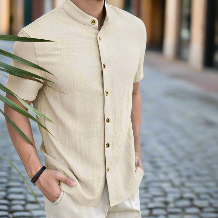 Wygodna lniana koszula męska – Sandro-Khaki-S-Trend Polska