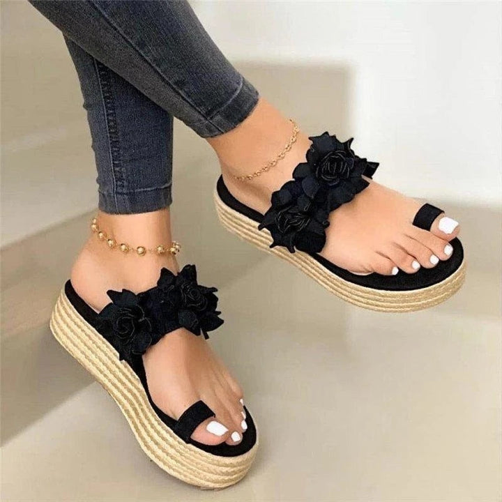 Wygodne damskie ortopedyczne letnie buty z kwiatowym wzorem – Linora-Czarny-35-Trend Polska