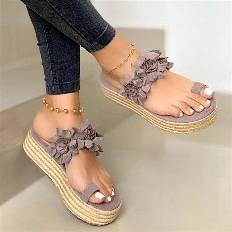 Wygodne damskie ortopedyczne letnie buty z kwiatowym wzorem – Linora-Szary-35-Trend Polska