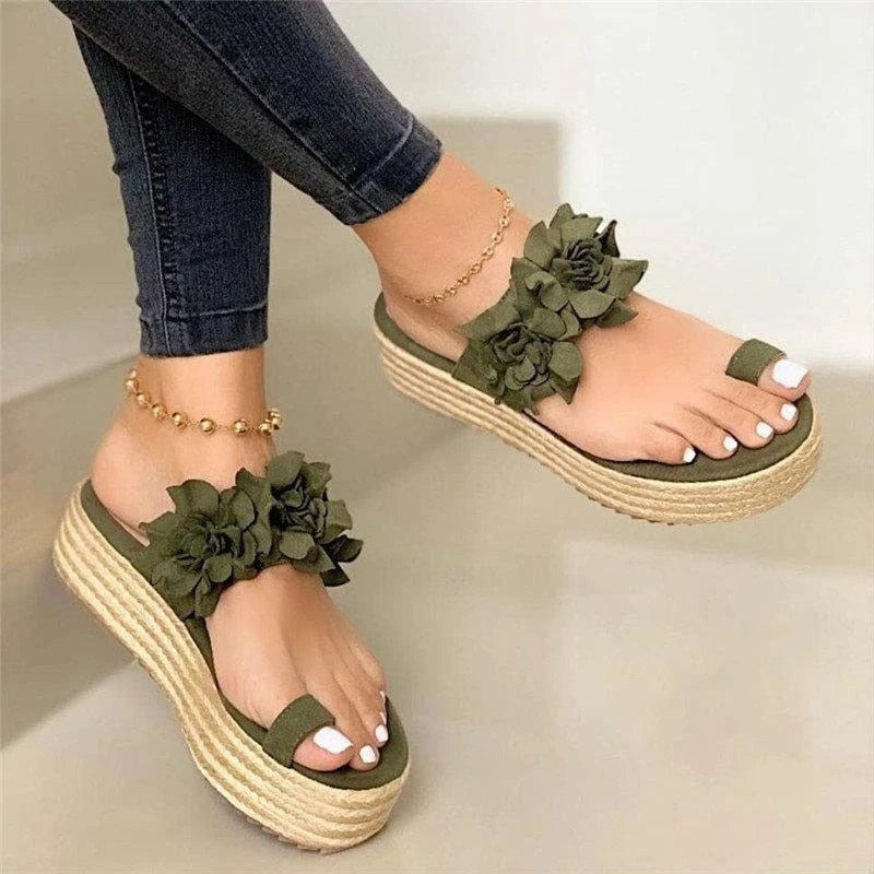 Wygodne damskie ortopedyczne letnie buty z kwiatowym wzorem – Linora-Zielony-35-Trend Polska