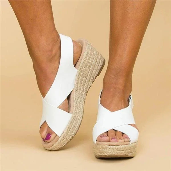 Wygodne ortopedyczne espadryle na koturnie - Clara-Biały-35-Trend Polska