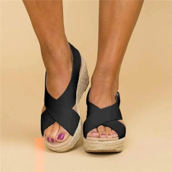 Wygodne ortopedyczne espadryle na koturnie - Clara-Czarny-35-Trend Polska
