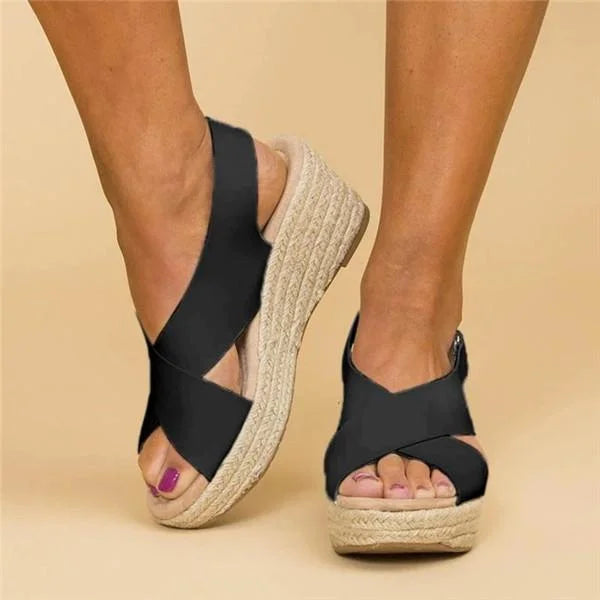 Wygodne ortopedyczne espadryle na koturnie - Clara-Czarny-35-Trend Polska