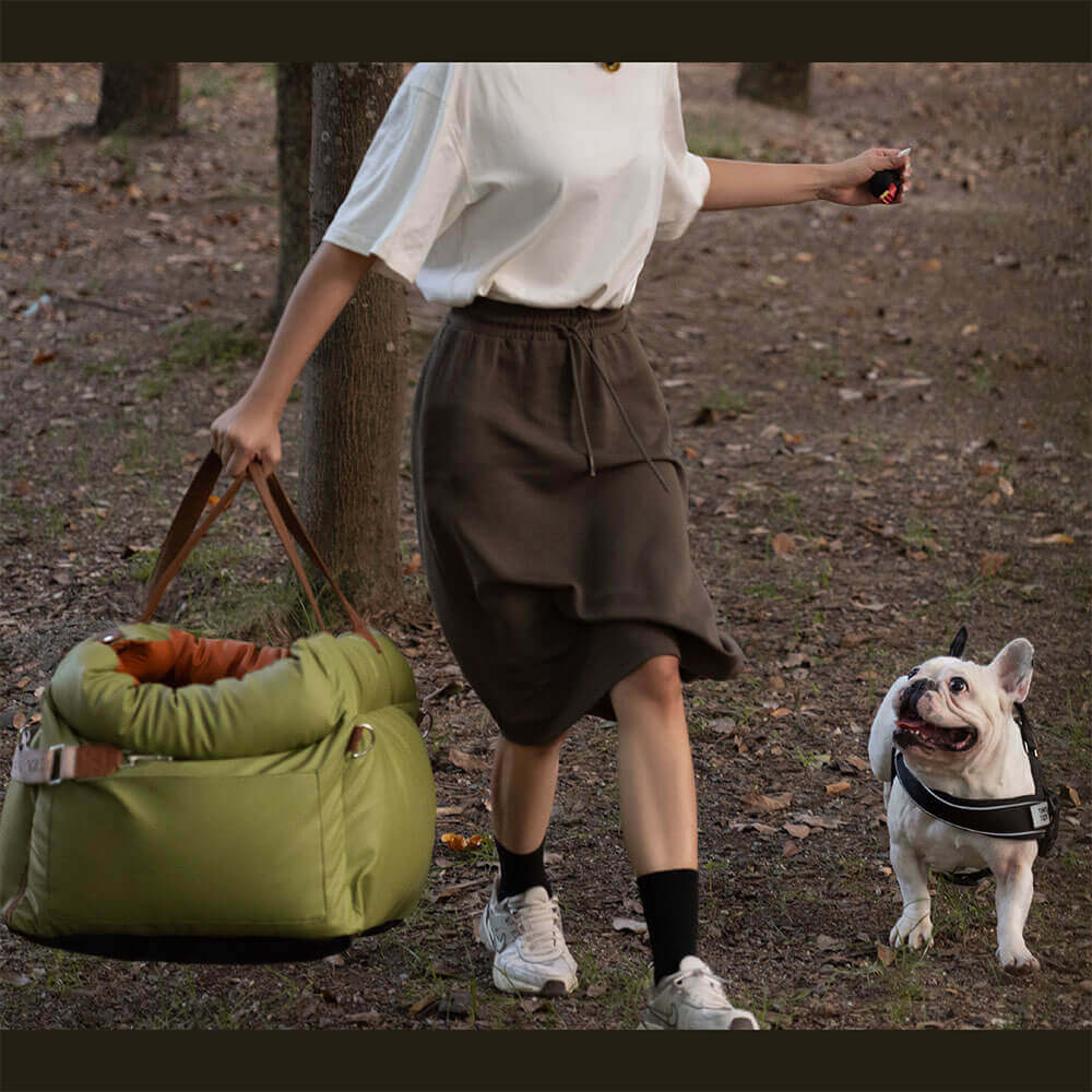 Wygodne siedzenie samochodowe dla psów - PawLuxury-Pomarańczowo-zielony-Trend Polska