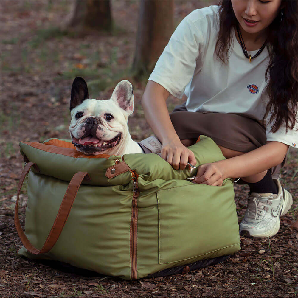 Wygodne siedzenie samochodowe dla psów - PawLuxury-Pomarańczowo-zielony-Trend Polska