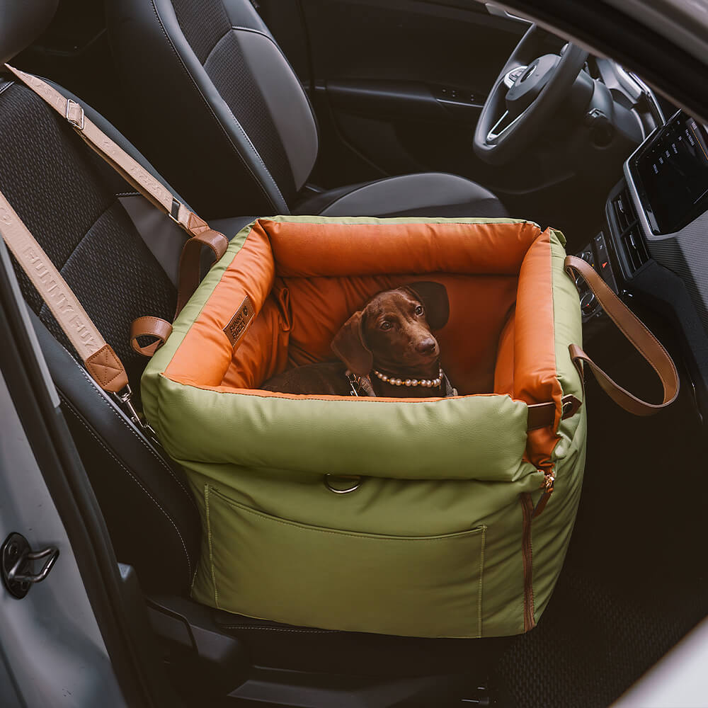 Wygodne siedzenie samochodowe dla psów - PawLuxury-Pomarańczowo-zielony-Trend Polska