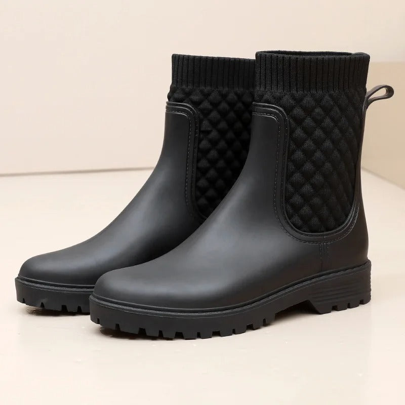 Wygodne Wodoodporne Damskie Kalosze - Livia Rain Luxe-Czarny tkany-36-Trend Polska