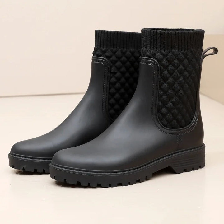Wygodne Wodoodporne Damskie Kalosze - Livia Rain Luxe-Czarny tkany-36-Trend Polska