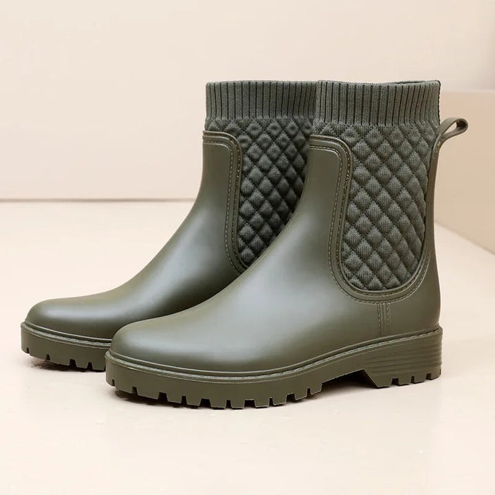 Wygodne Wodoodporne Damskie Kalosze - Livia Rain Luxe-Zielony tkany-36-Trend Polska
