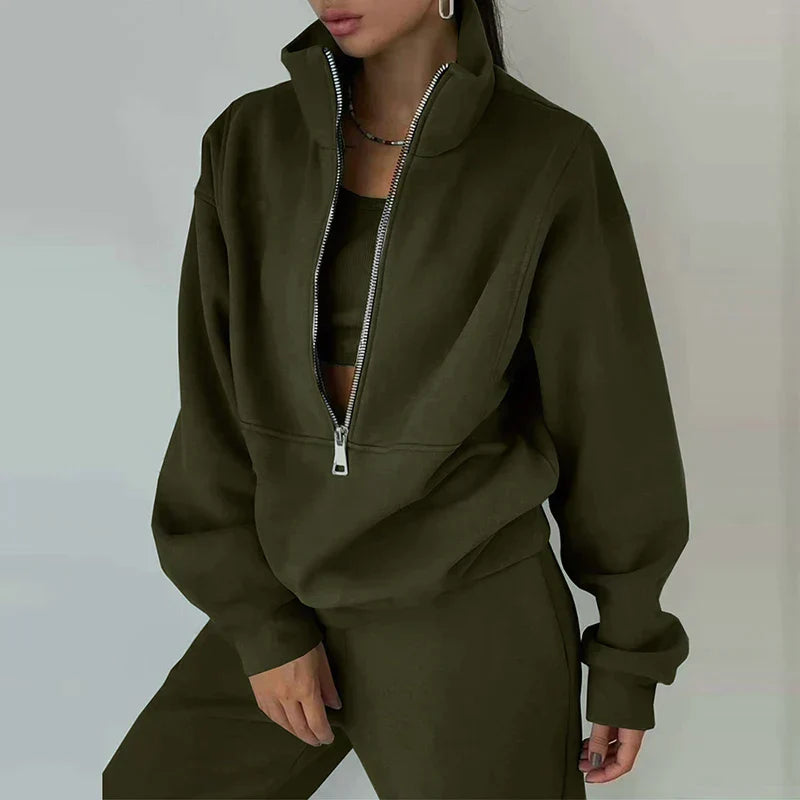 Wygodny Damski Dres - Ava-zielonooliwkowy-S-Trend Polska