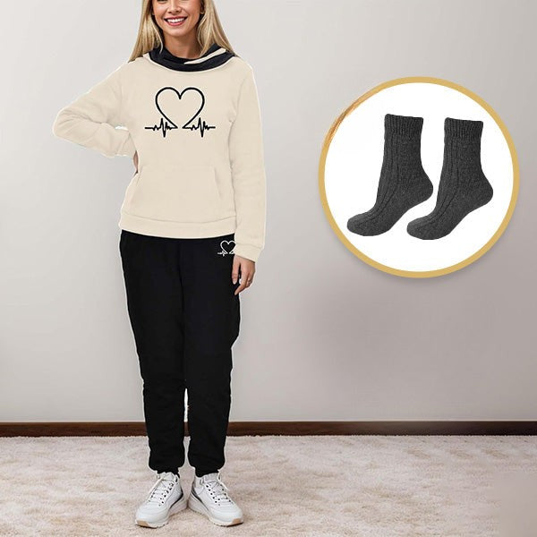 WYGODNY DAMSKI DRES DWUCZĘŚCIOWY – WARMFLEX™-Beżowa + 1 para ciepłych skarpet-S-Trend Polska