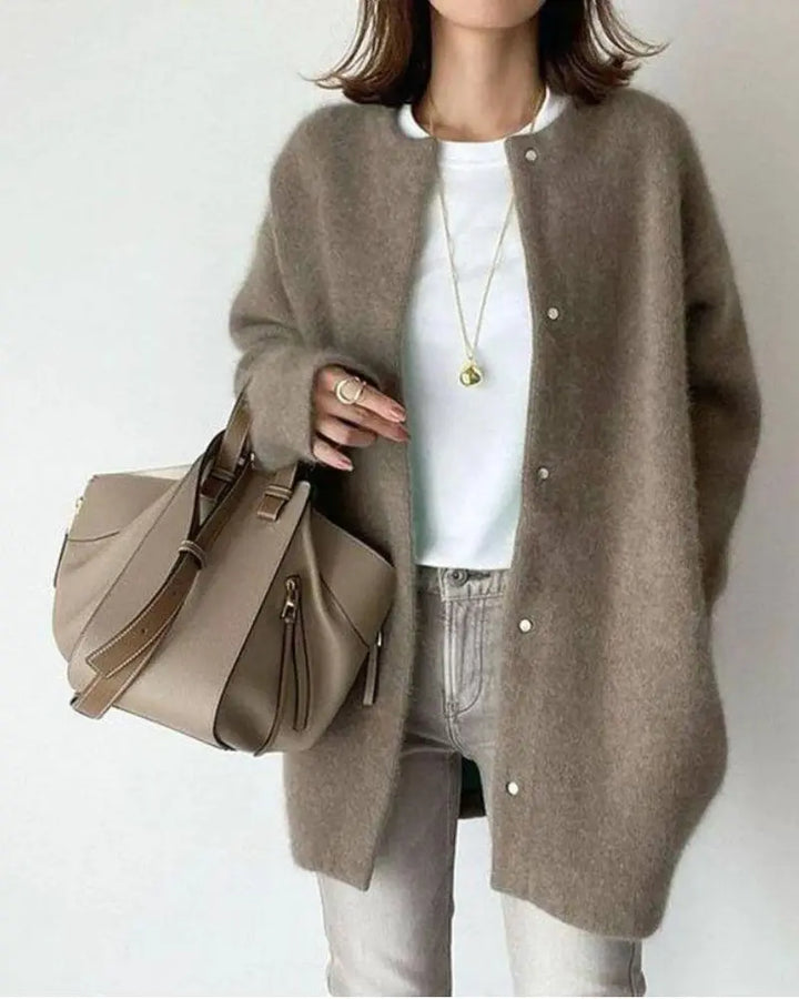 Wygodny damski sweter z wełny i moheru - Eloise-Ciemnobrązowy-S-Trend Polska