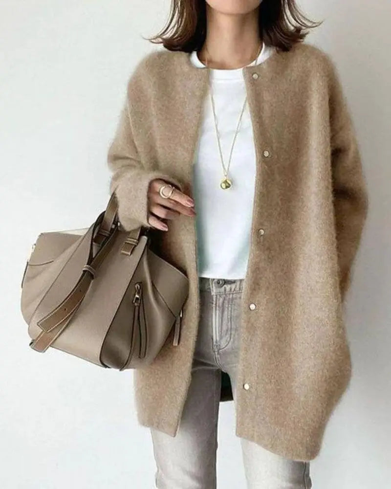 Wygodny damski sweter z wełny i moheru - Eloise-Jasny brązowy-S-Trend Polska