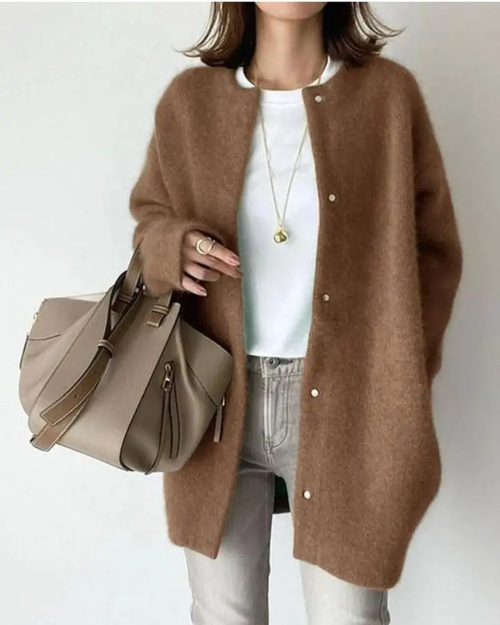 Wygodny damski sweter z wełny i moheru - Eloise-Khaki-S-Trend Polska