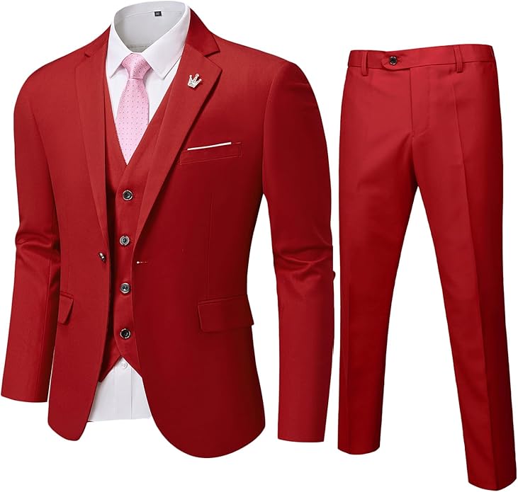 Wygodny Dwuczęściowy Garnitur Męski - Ralph-Czerwony-XS-Trend Polska