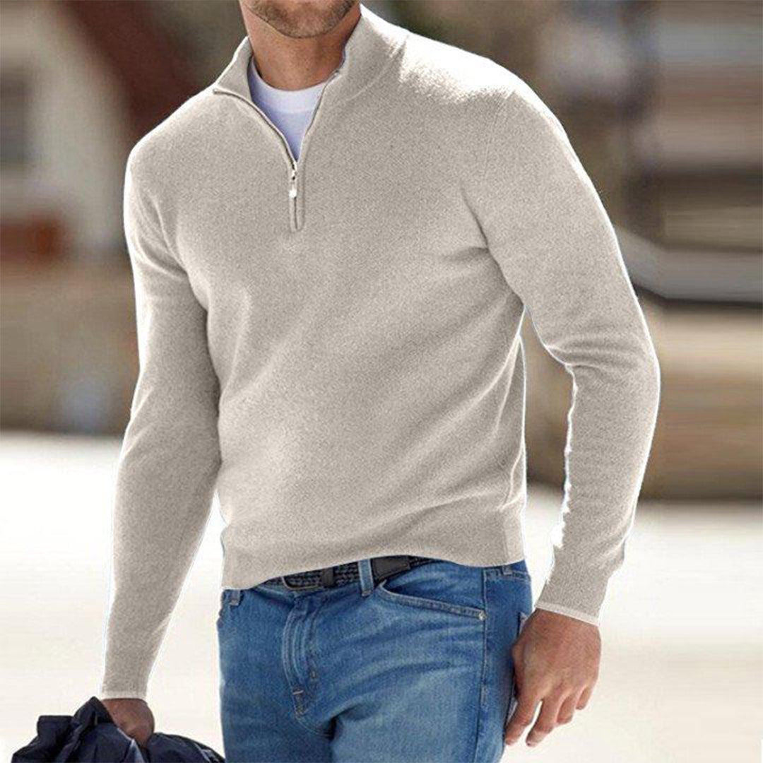 Wygodny męski sweter z zamkiem - Milo-Beżowy-S-Trend Polska