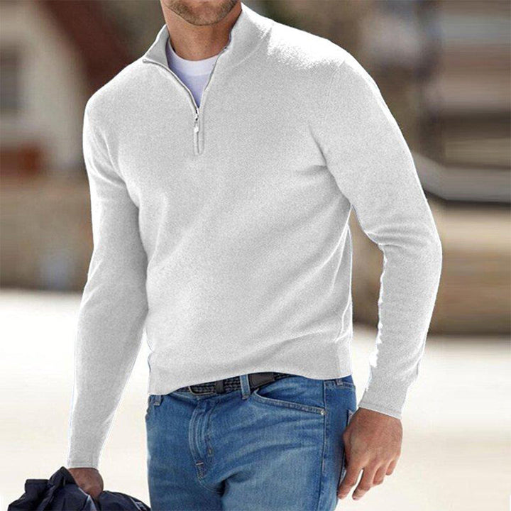Wygodny męski sweter z zamkiem - Milo-Biały-S-Trend Polska