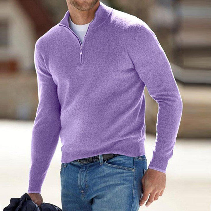 Wygodny męski sweter z zamkiem - Milo-Liliowy-S-Trend Polska