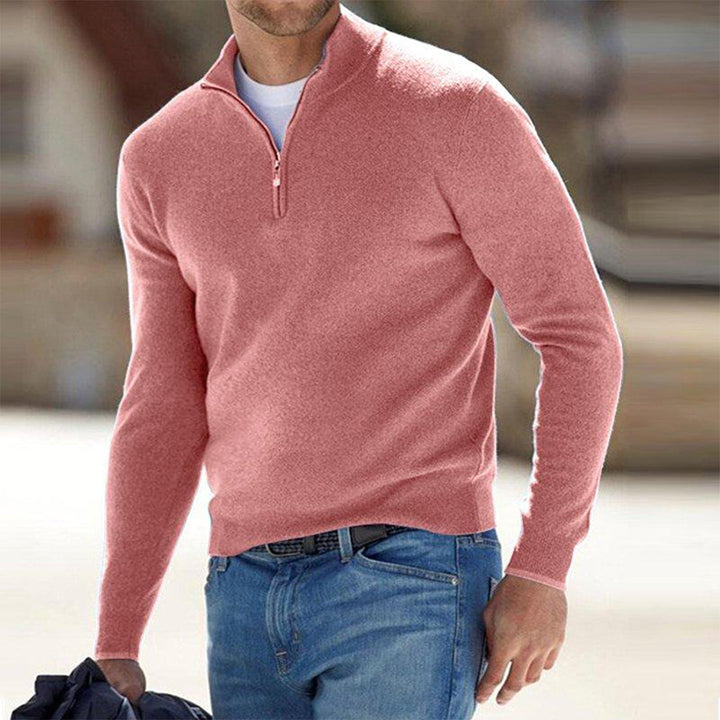 Wygodny męski sweter z zamkiem - Milo-Łososiowy-S-Trend Polska