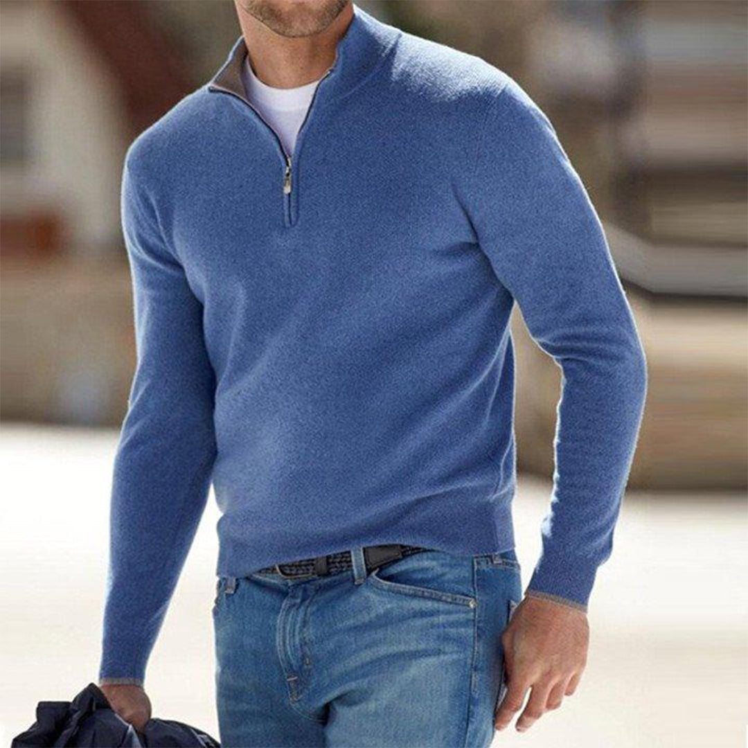 Wygodny męski sweter z zamkiem - Milo-Niebieski-S-Trend Polska