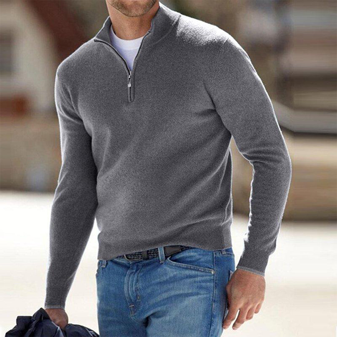 Wygodny męski sweter z zamkiem - Milo-Szary-S-Trend Polska