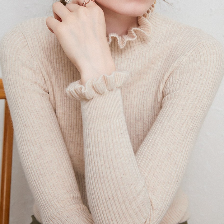 Wygodny sweter damski z kaszmiru - Aurélie-Beżowy-S-Trend Polska