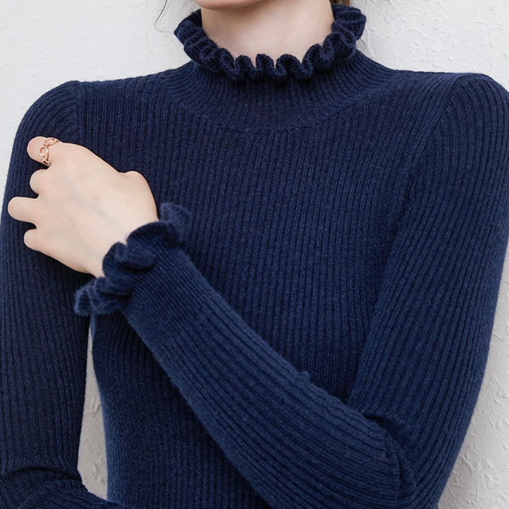 Wygodny sweter damski z kaszmiru - Aurélie-Niebieski-S-Trend Polska