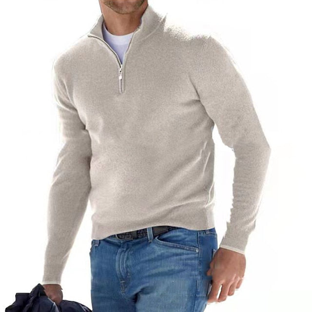 Wygodny sweter męski - Bradley-Beżowy-M-Trend Polska