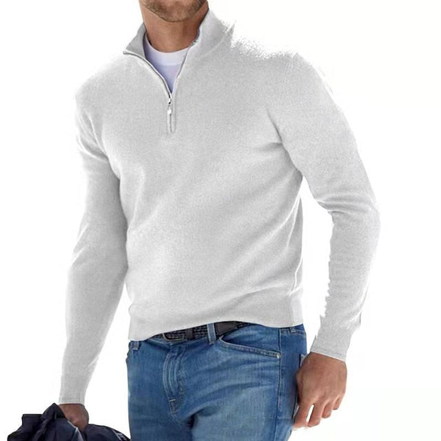 Wygodny sweter męski - Bradley-Biały-M-Trend Polska