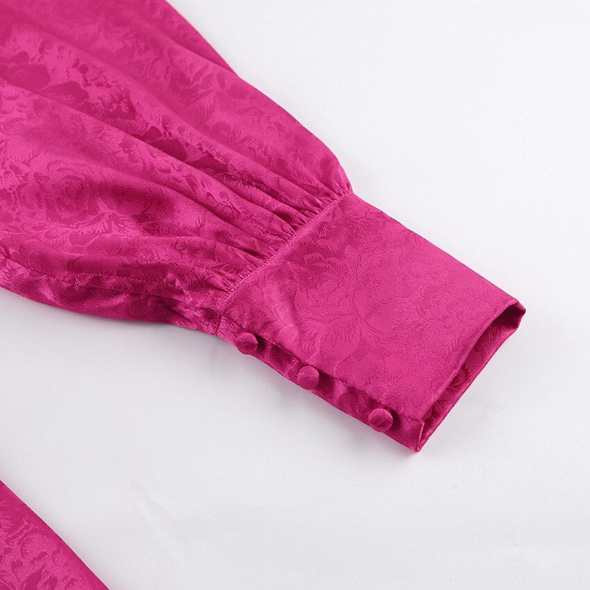 Wyrafinowana satynowa sukienka w kształcie dzwonu z nadrukiem - Isabella-Różowy-S-Trend Polska