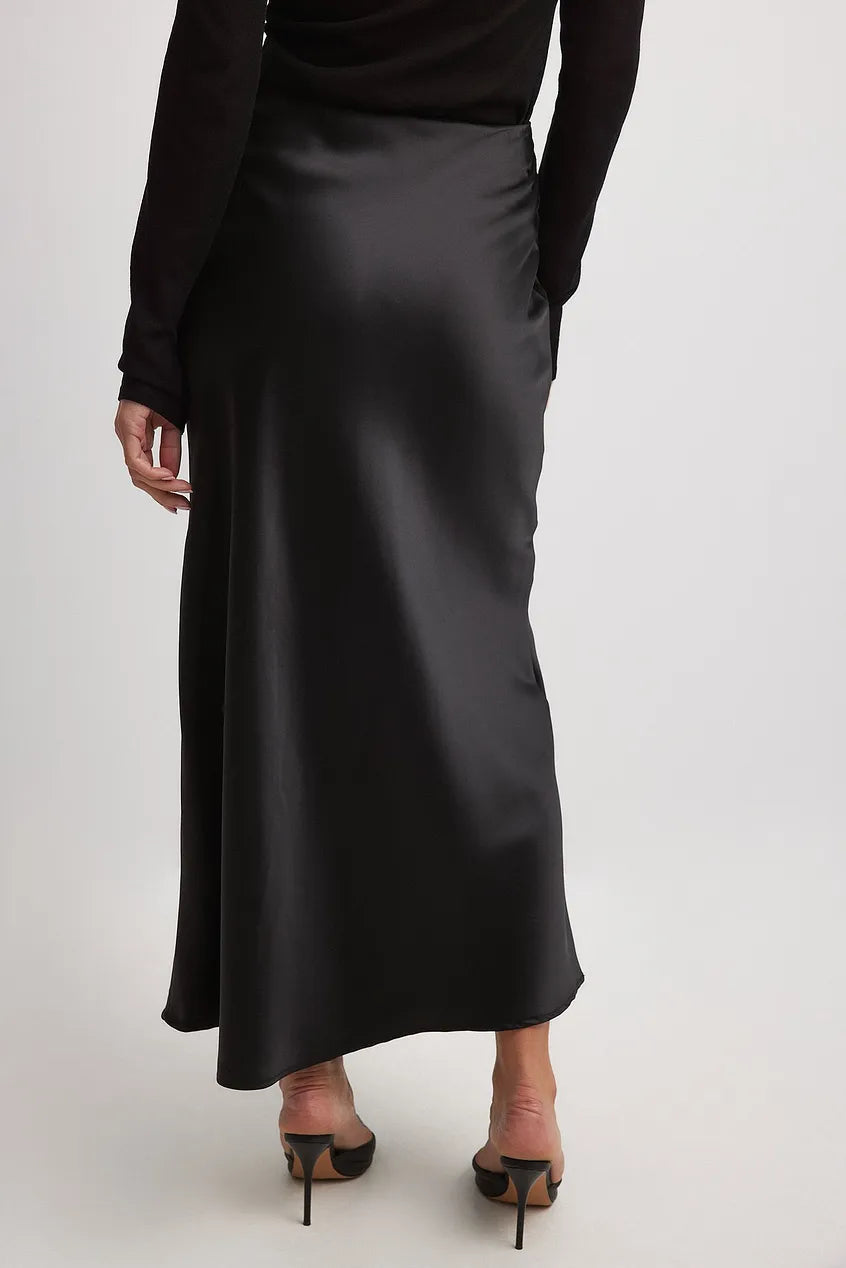 Wysoka Talie Satynowa Spódnica – Leona-Czarny-S-Trend Polska