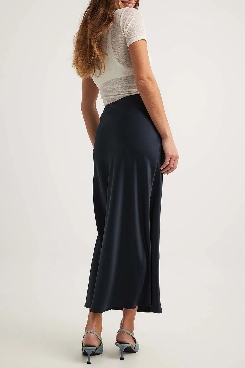 Wysoka Talie Satynowa Spódnica – Leona-Czarny-S-Trend Polska
