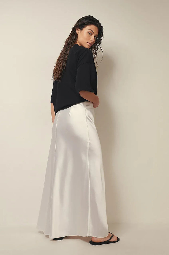Wysoka Talie Satynowa Spódnica – Leona-Czarny-S-Trend Polska