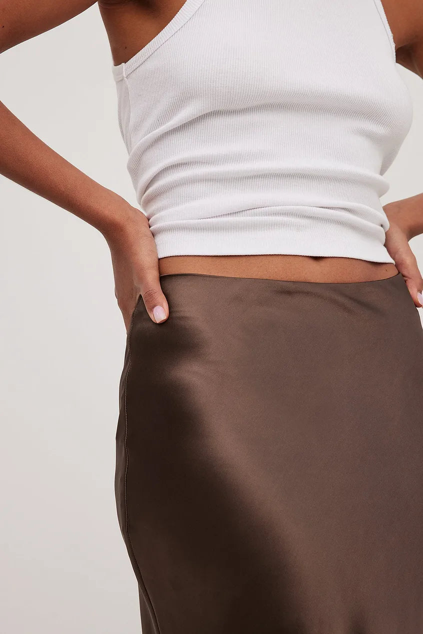 Wysoka Talie Satynowa Spódnica – Leona-Czarny-S-Trend Polska
