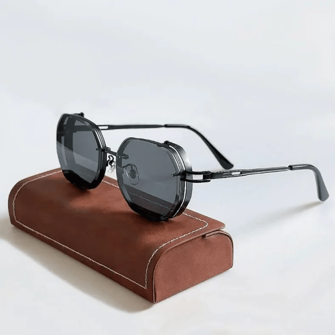 Wysokiej jakości męskie okulary przeciwsłoneczne z elegancką ramką – UrbanValence-Czarny-Trend Polska