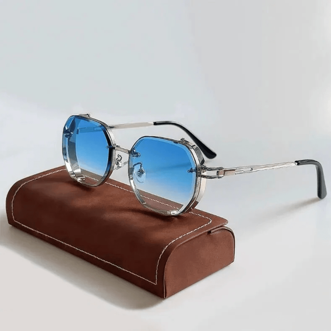 Wysokiej jakości męskie okulary przeciwsłoneczne z elegancką ramką – UrbanValence-Niebieski-Trend Polska