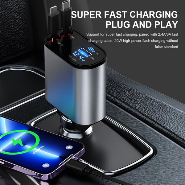 Wysuwana ładowarka samochodowa – VoltEdge-USB-C + iPhone-Trend Polska